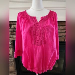 Chico's Fuchsia Blouse with Embroidered Front